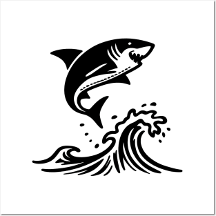 Stick Figure of a Shark in Black Ink Posters and Art